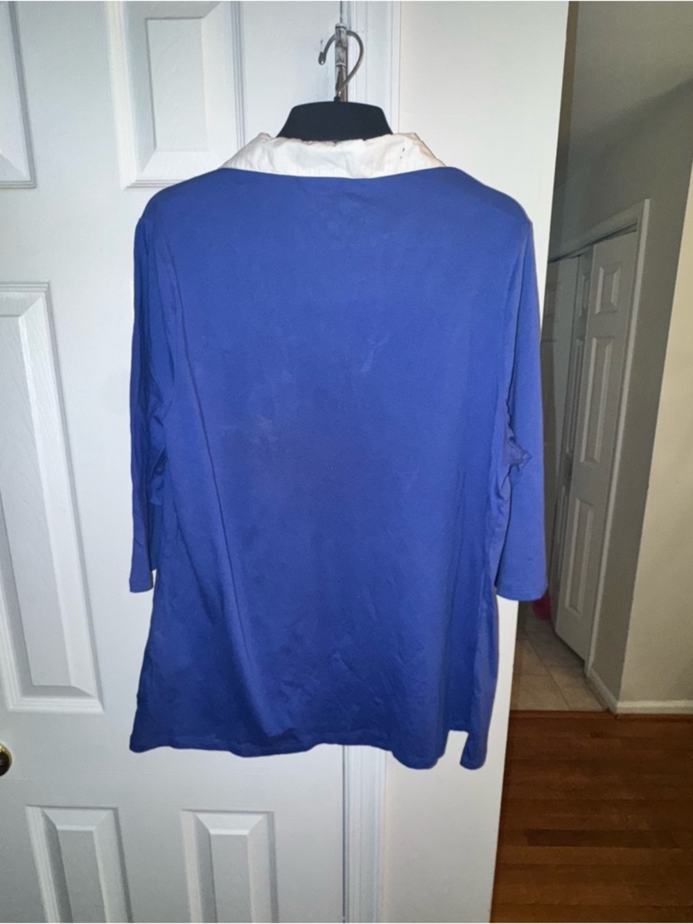 Just My Size Women’s Plus 1X Blue Cotton Knit Top Johnny Collar 3/4 Sleeve NWT - Picture 7 of 7